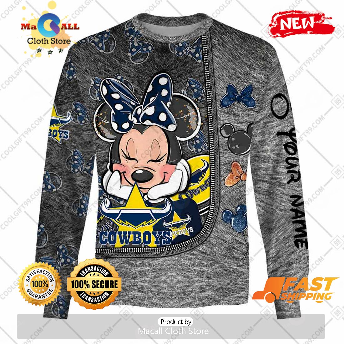 HOT Personalized NRL North Queensland Cowboys Logo and Minnie Mouse Design Hoodie Sweatshirt 3D HOT Personalized NRL North Queensland Cowboys Logo and Minnie Mouse Design Hoodie Sweatshirt 3D