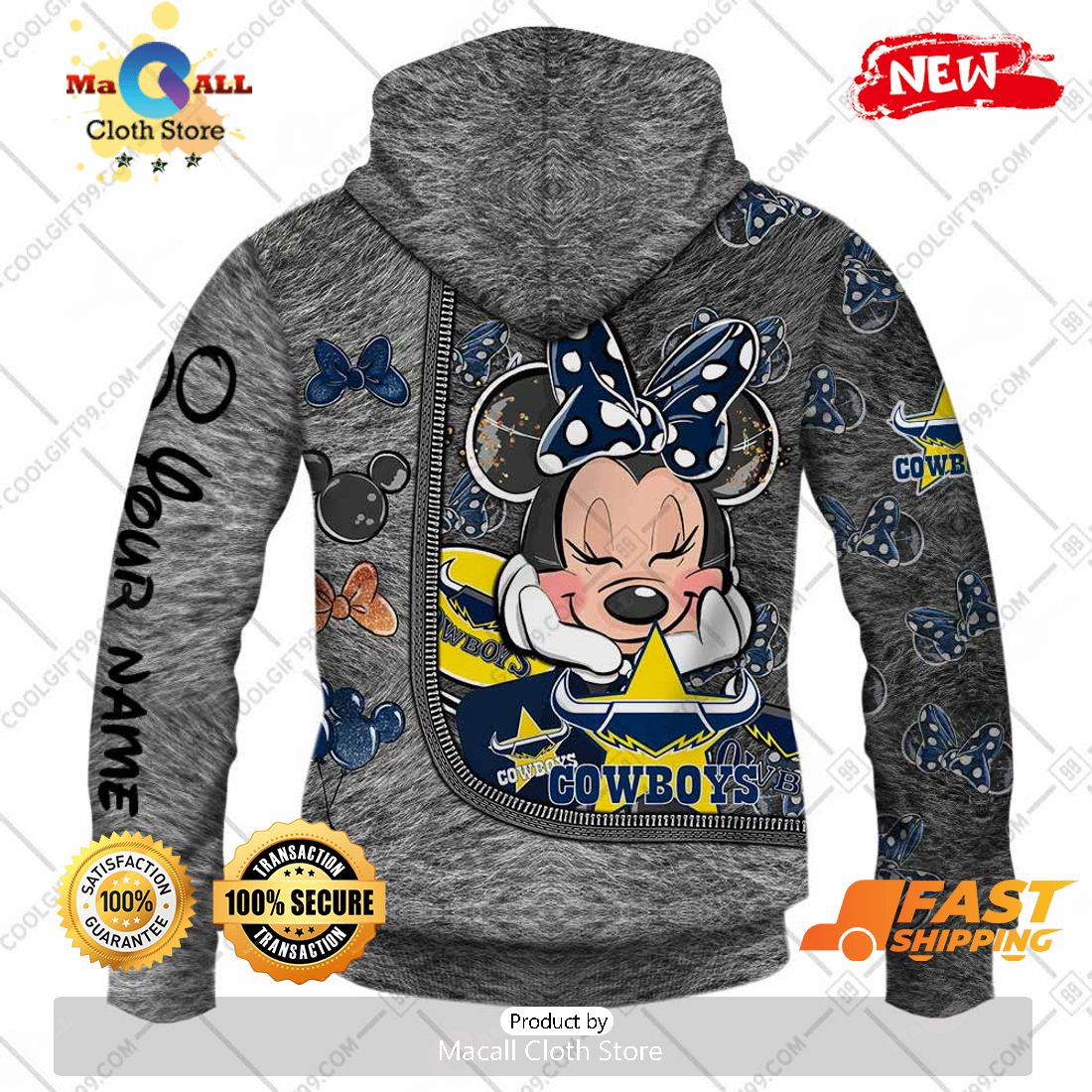 HOT Personalized NRL North Queensland Cowboys Logo and Minnie Mouse Design Hoodie Sweatshirt 3D HOT Personalized NRL North Queensland Cowboys Logo and Minnie Mouse Design Hoodie Sweatshirt 3D