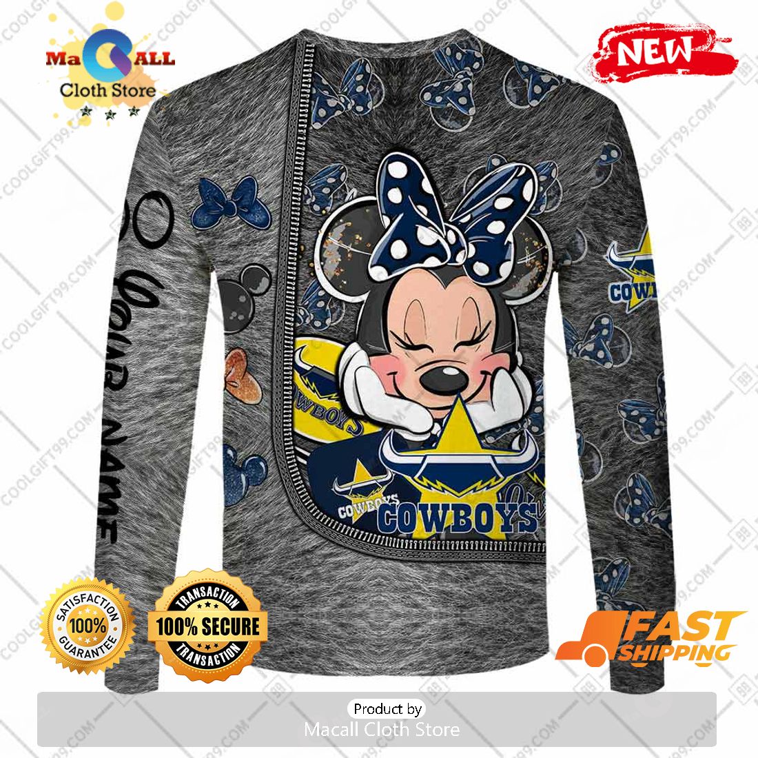 HOT Personalized NRL North Queensland Cowboys Logo and Minnie Mouse Design Hoodie Sweatshirt 3D HOT Personalized NRL North Queensland Cowboys Logo and Minnie Mouse Design Hoodie Sweatshirt 3D