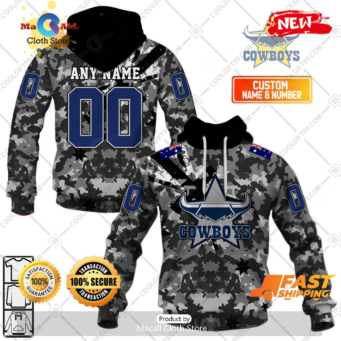 HOT Personalized NRL North Queensland Cowboys Special Camo Military Flag Hoodie Sweatshirt 3D HOT Personalized NRL North Queensland Cowboys Special Camo Military Flag Hoodie Sweatshirt 3D