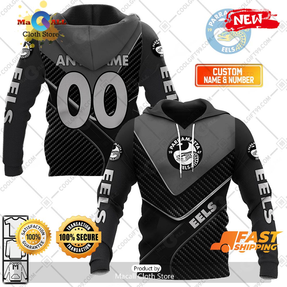 HOT Personalized NRL Parramatta Eels Carbon Hoodie Sweatshirt 3D HOT Personalized NRL Parramatta Eels Carbon Hoodie Sweatshirt 3D