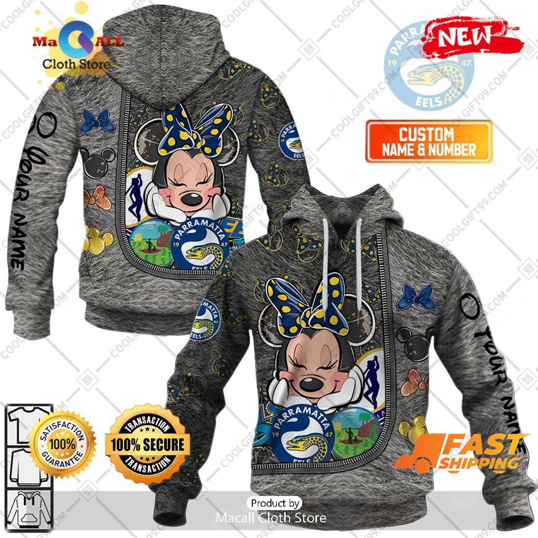 HOT Personalized NRL Parramatta Eels Logo and Minnie Mouse Design Hoodie Sweatshirt 3D HOT Personalized NRL Parramatta Eels Logo and Minnie Mouse Design Hoodie Sweatshirt 3D