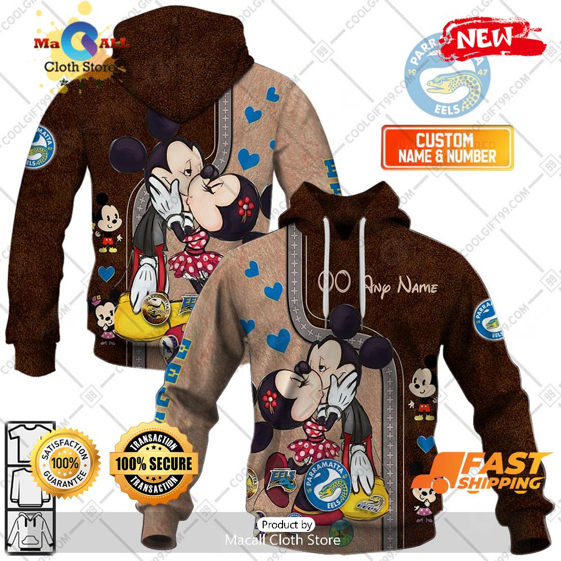 HOT Personalized NRL Parramatta Eels Mickey and Minnie Design Hoodie Sweatshirt 3D HOT Personalized NRL Parramatta Eels Mickey and Minnie Design Hoodie Sweatshirt 3D