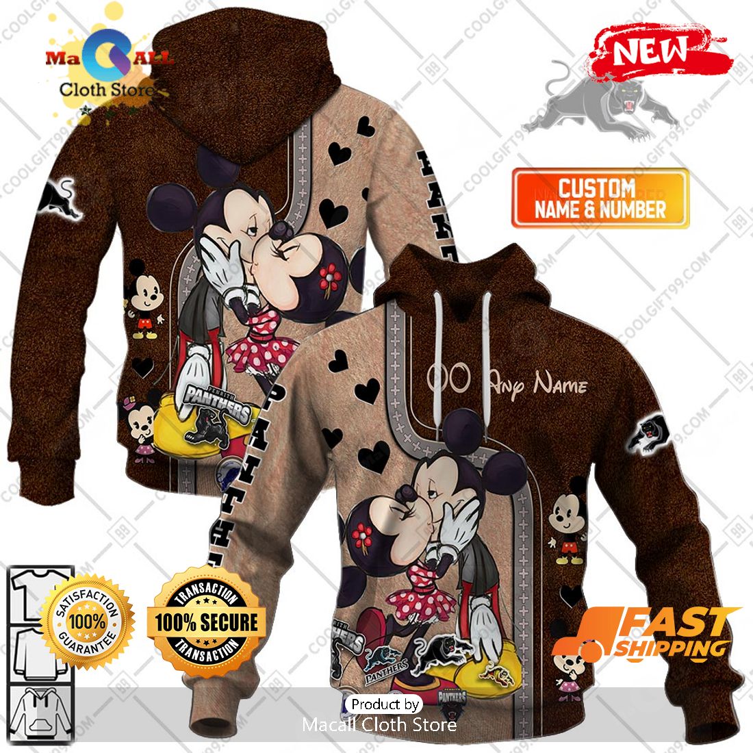 HOT Personalized NRL Penrith Panthers Mickey and Minnie Design Hoodie Sweatshirt 3D HOT Personalized NRL Penrith Panthers Mickey and Minnie Design Hoodie Sweatshirt 3D