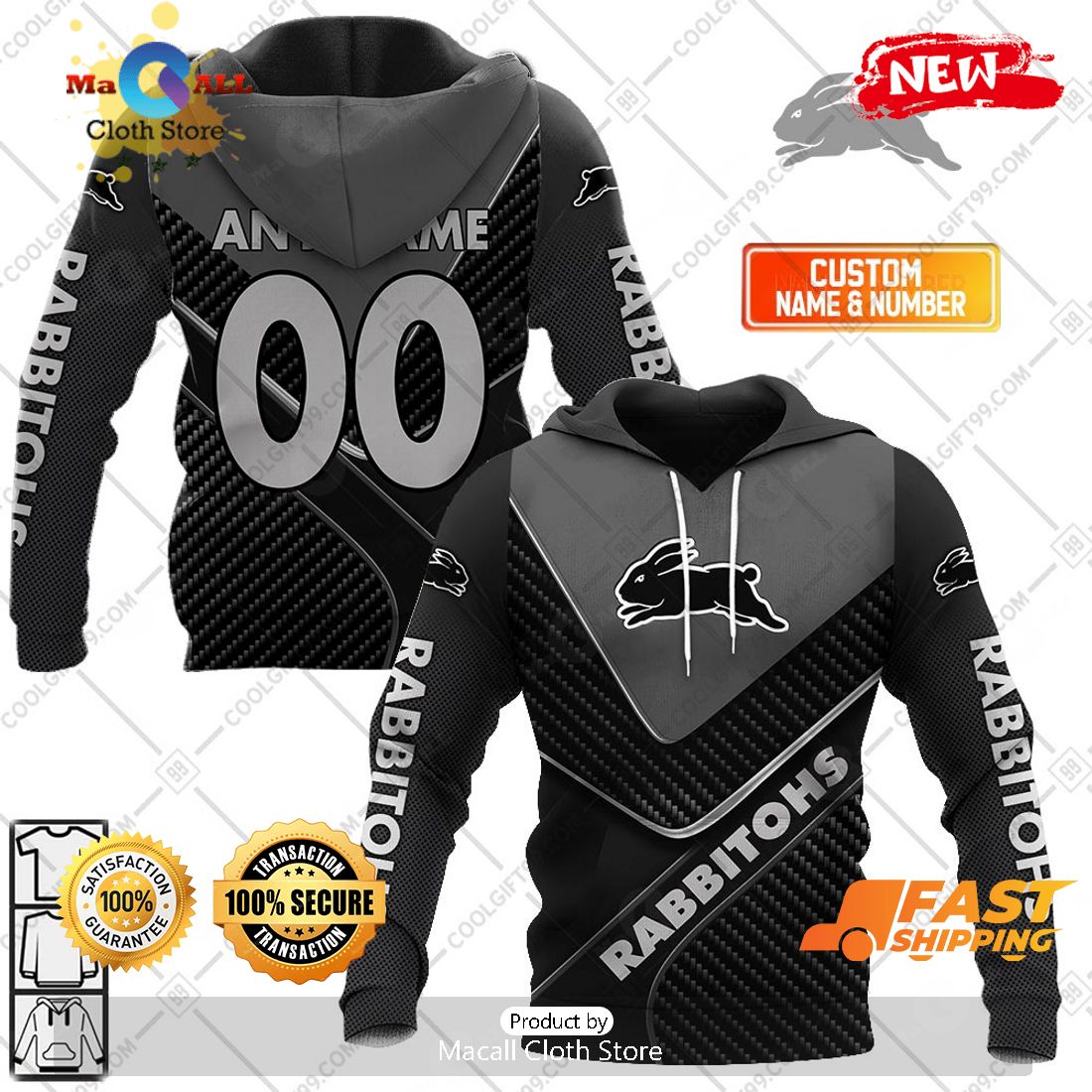 HOT Personalized NRL South Sydney Rabbitohs Carbon Hoodie Sweatshirt 3D HOT Personalized NRL South Sydney Rabbitohs Carbon Hoodie Sweatshirt 3D