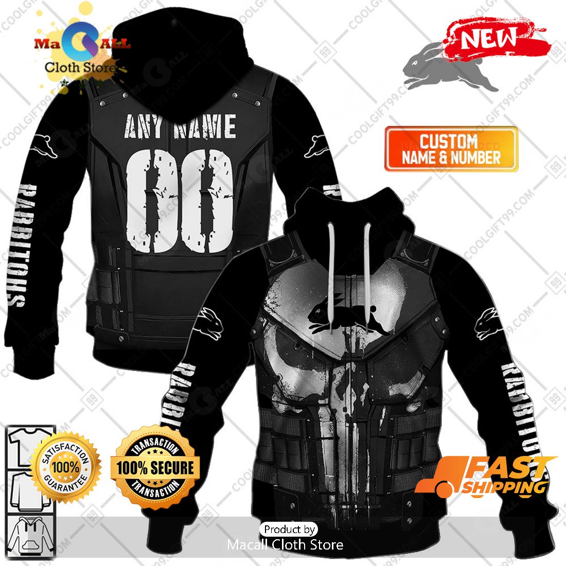 HOT Personalized NRL South Sydney Rabbitohs Punisher Hoodie Sweatshirt 3D HOT Personalized NRL South Sydney Rabbitohs Punisher Hoodie Sweatshirt 3D