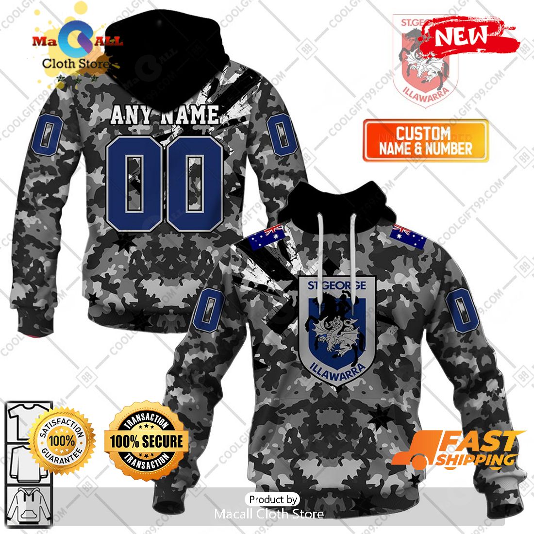 HOT Personalized NRL St. George Illawarra Dragons Special Camo Military Flag Hoodie Sweatshirt 3D HOT Personalized NRL St. George Illawarra Dragons Special Camo Military Flag Hoodie Sweatshirt 3D