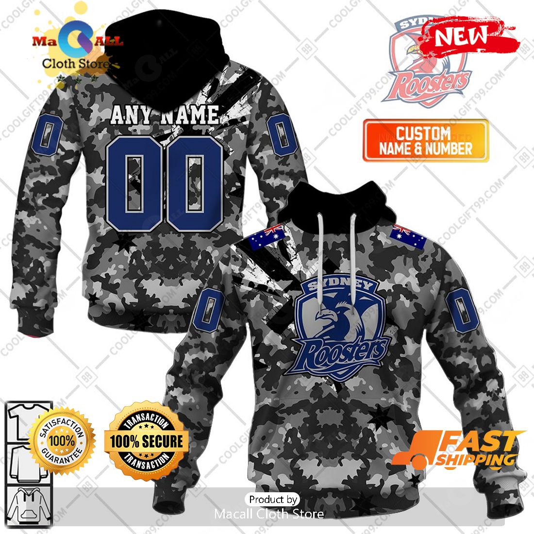 HOT Personalized NRL Sydney Roosters Special Camo Military Flag Hoodie Sweatshirt 3D HOT Personalized NRL Sydney Roosters Special Camo Military Flag Hoodie Sweatshirt 3D