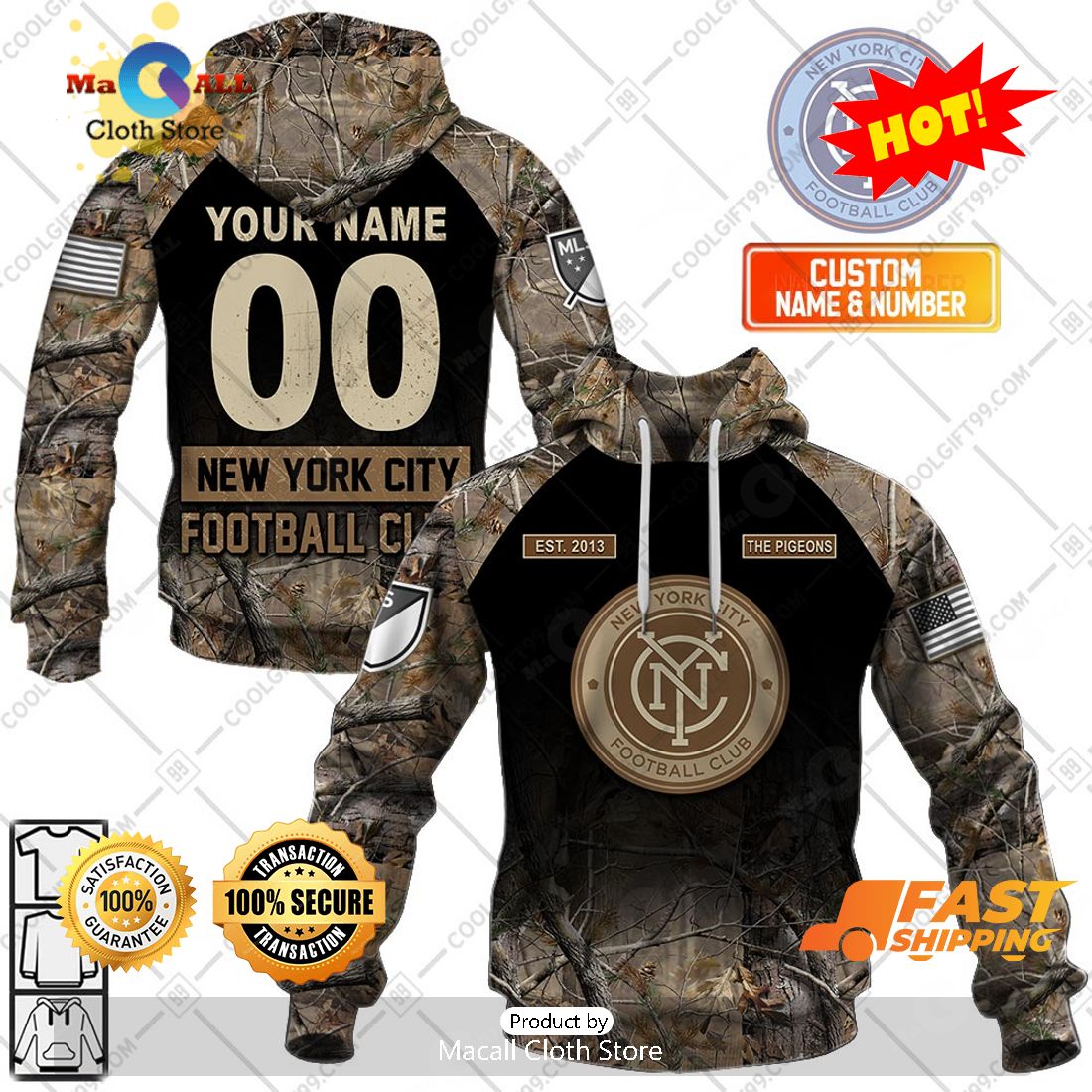 HOT Personalized MLS New York City FC Camouflage Hoodie Sweatshirt 3D HOT Personalized MLS New York City FC Camouflage Hoodie Sweatshirt 3D