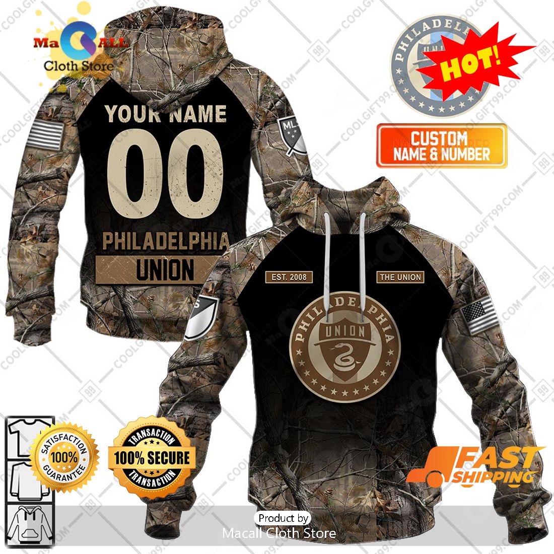 HOT Personalized MLS Philadelphia Union Camouflage Hoodie Sweatshirt 3D HOT Personalized MLS Philadelphia Union Camouflage Hoodie Sweatshirt 3D