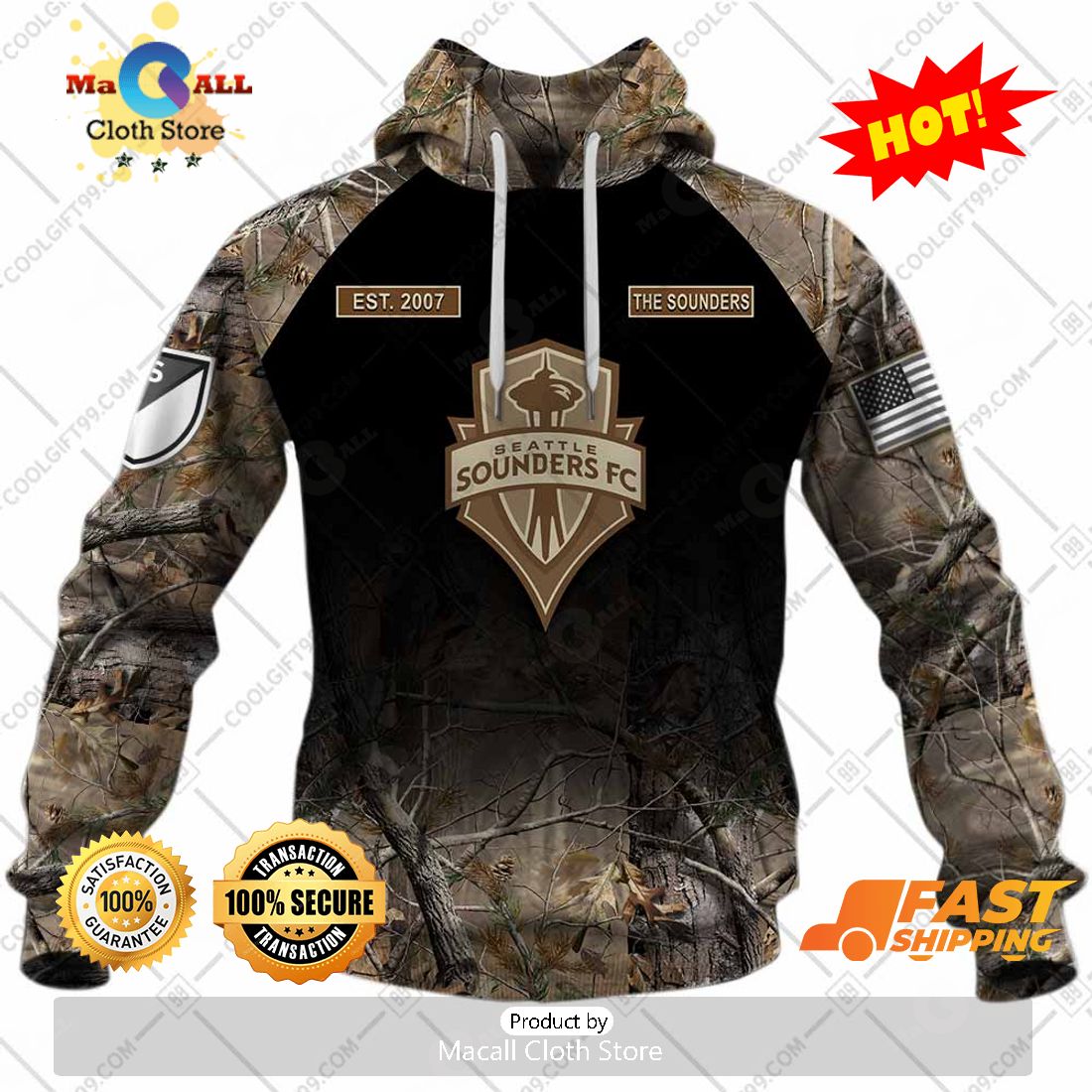 HOT Personalized MLS Seattle Sounders FC Camouflage Hoodie Sweatshirt 3D