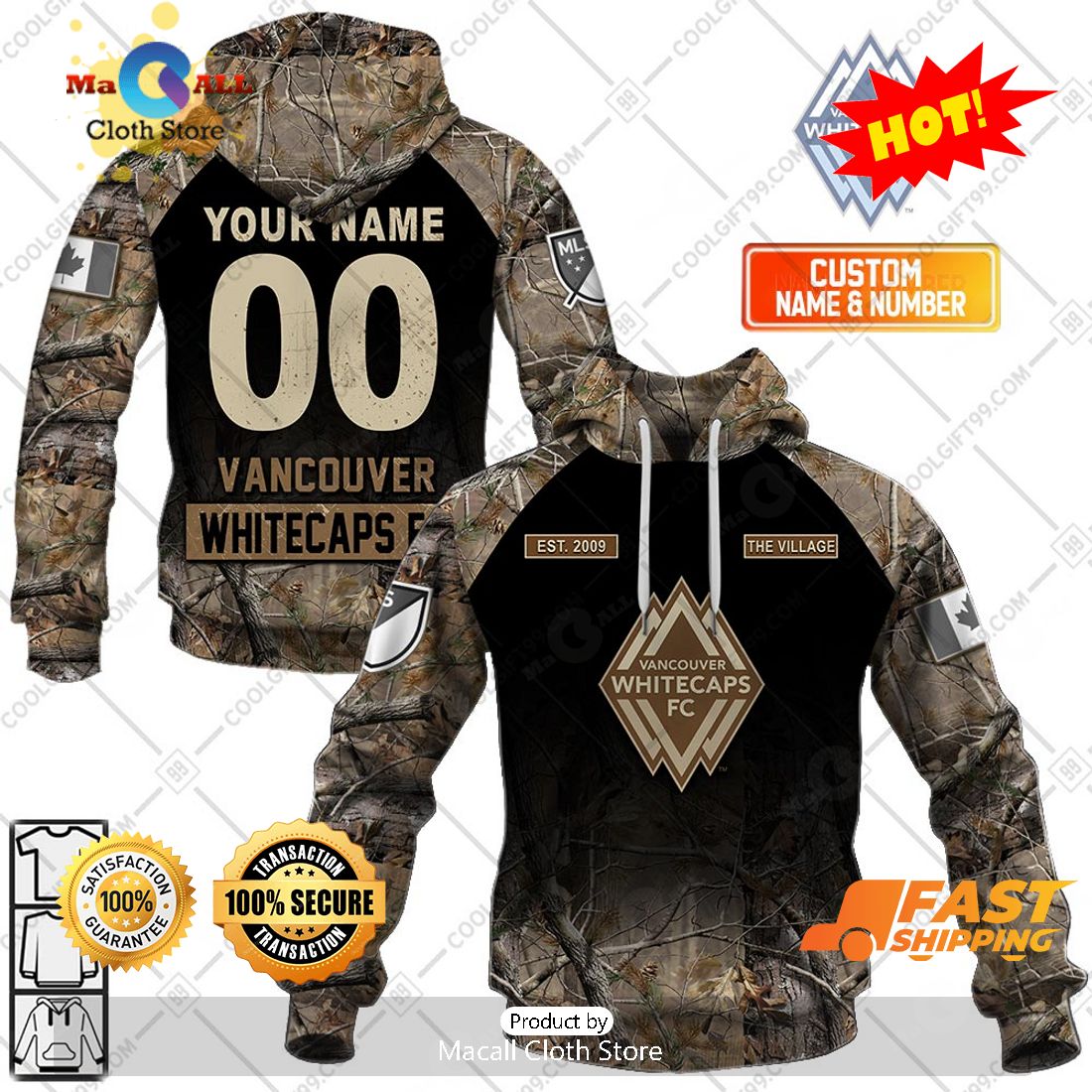 HOT Personalized MLS Vancouver Whitecaps Camouflage Hoodie Sweatshirt 3D HOT Personalized MLS Vancouver Whitecaps Camouflage Hoodie Sweatshirt 3D