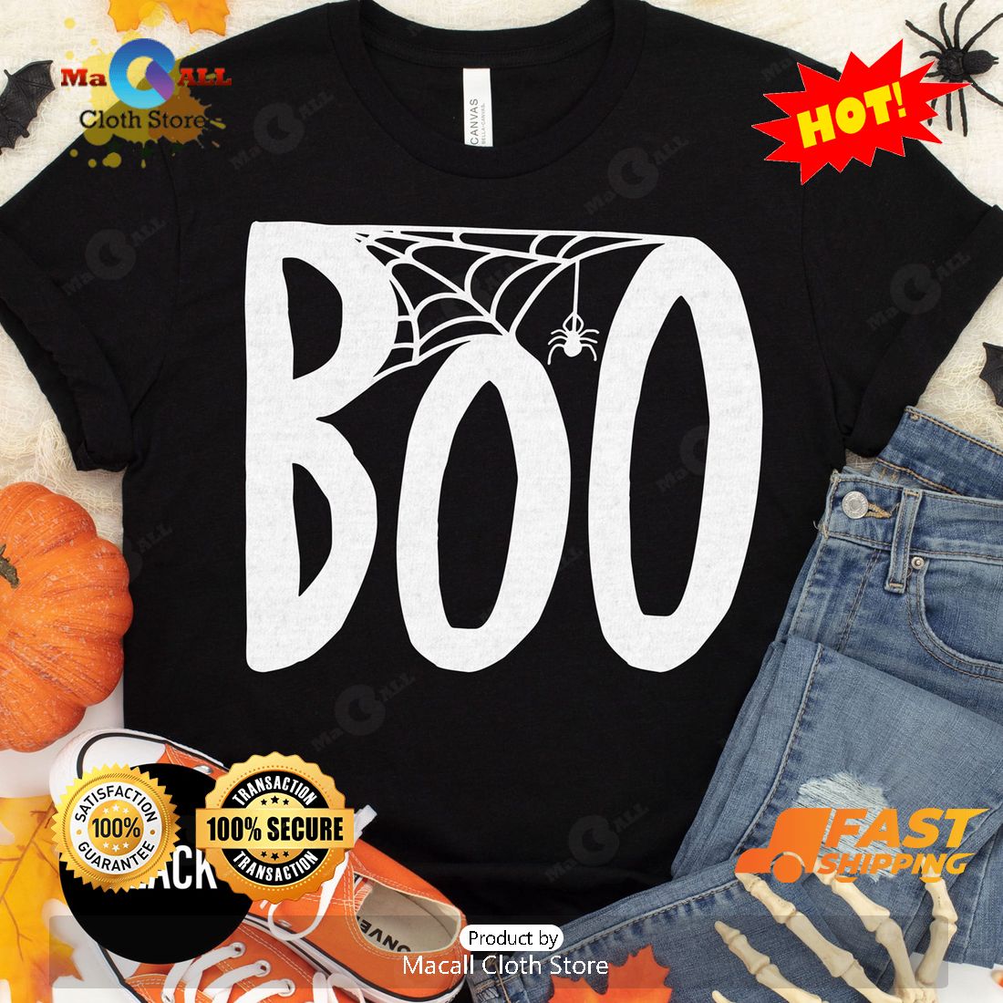 HOT Boo Spider Web Halloween Classic T-Shirt HOT Boo Spider Web Halloween Classic T-Shirt