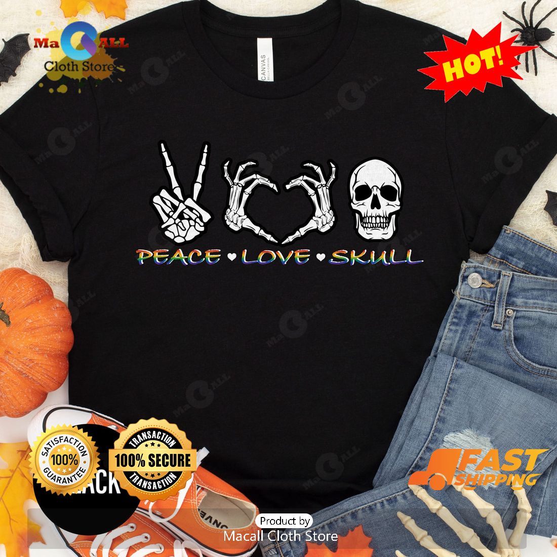 HOT Pleace Love Skull Halloween Classic T-Shirt HOT Pleace Love Skull Halloween Classic T-Shirt