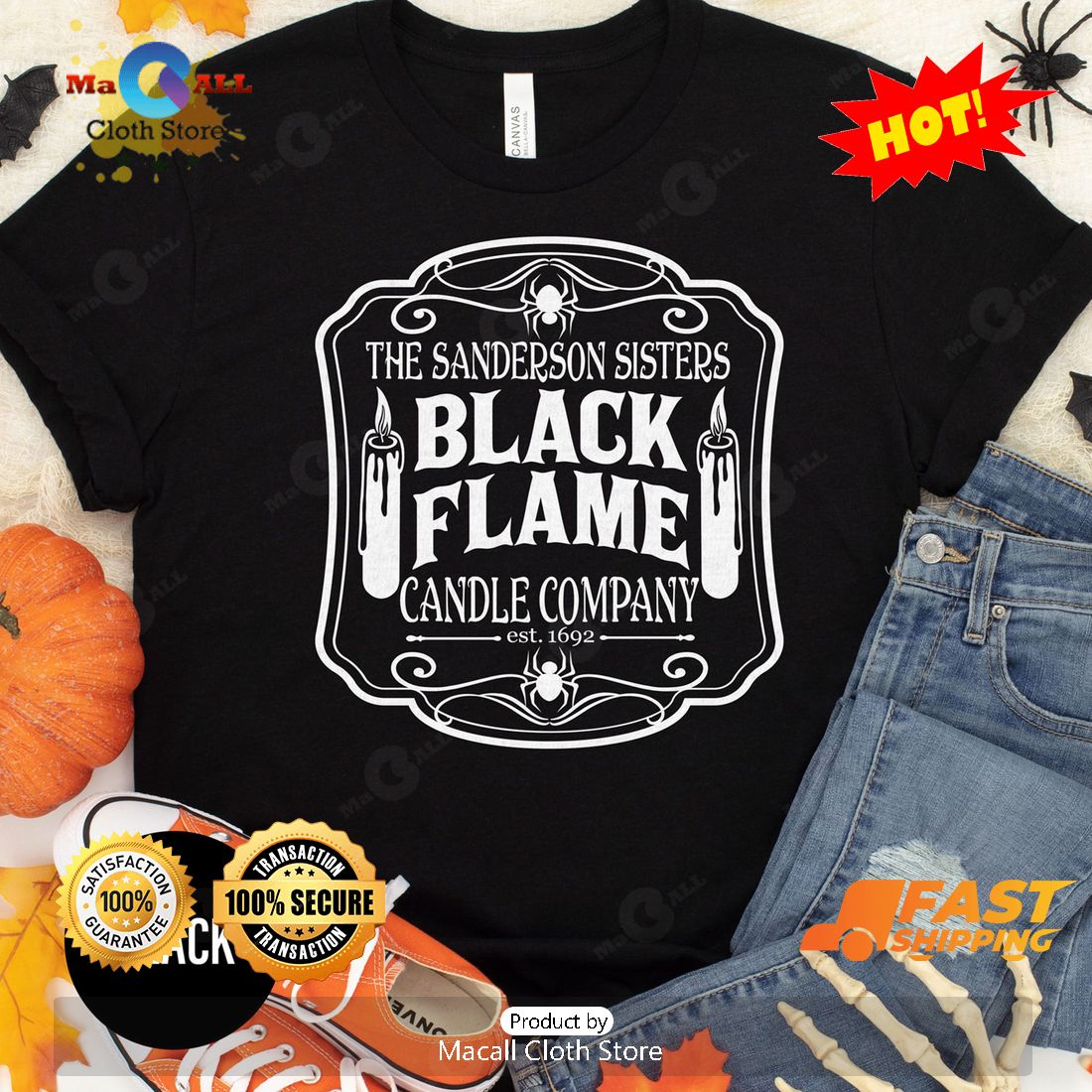 HOT Sanderson Sisters Black Flame Candle Halloween Classic T-Shirt HOT Sanderson Sisters Black Flame Candle Halloween Classic T-Shirt