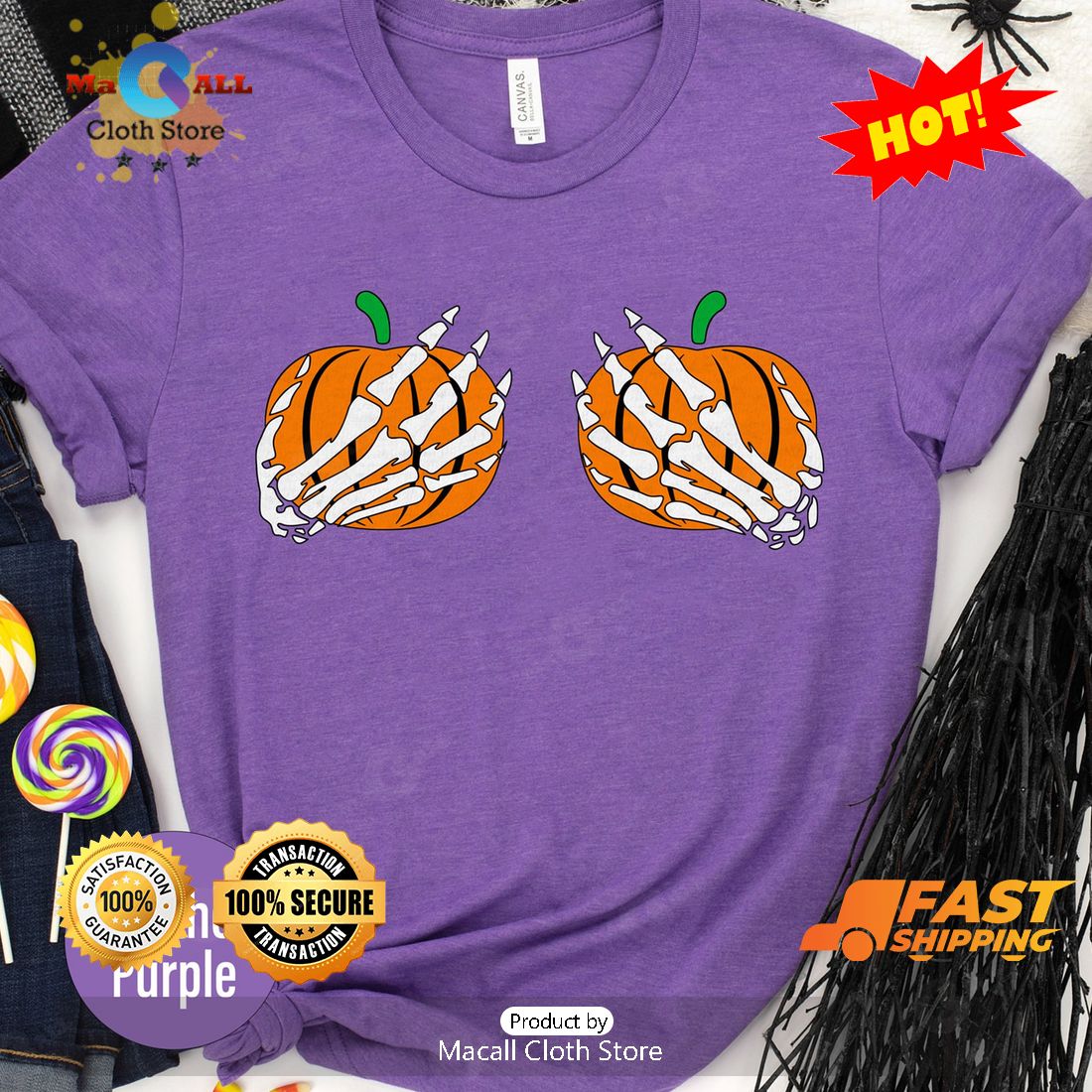 HOT Skeleton Pumpkin Boobies Halloween Classic TShirt Macall Cloth