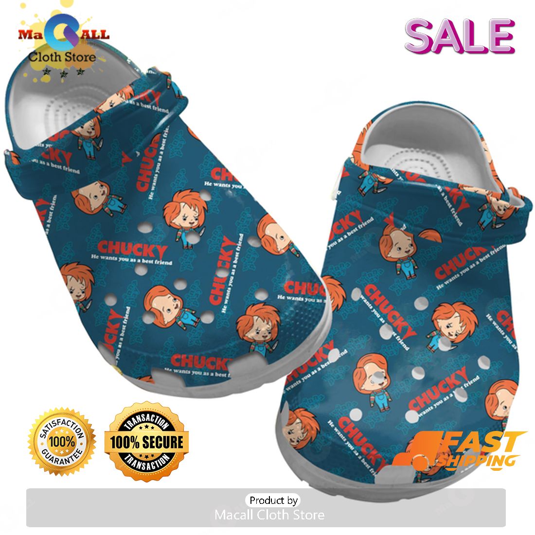 SALE Baby Chucky Pattern Halloween Blue Crocs