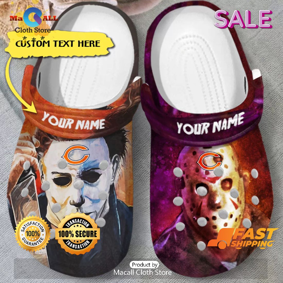 SALE Chicago Bears, Michael Myers Custom Name Halloween Crocs