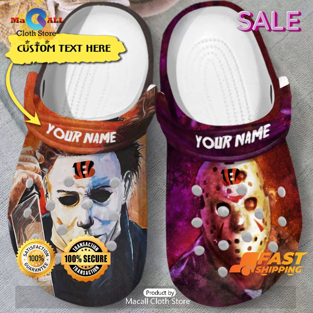 SALE Cincinnati Bengals, Michael Myers Halloween Custom Name Crocs SALE Cincinnati Bengals, Michael Myers Halloween Custom Name Crocs