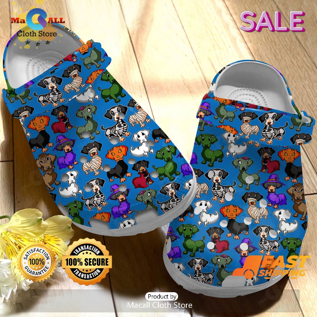 SALE Cute Dachshund Pattern Halloween Crocs