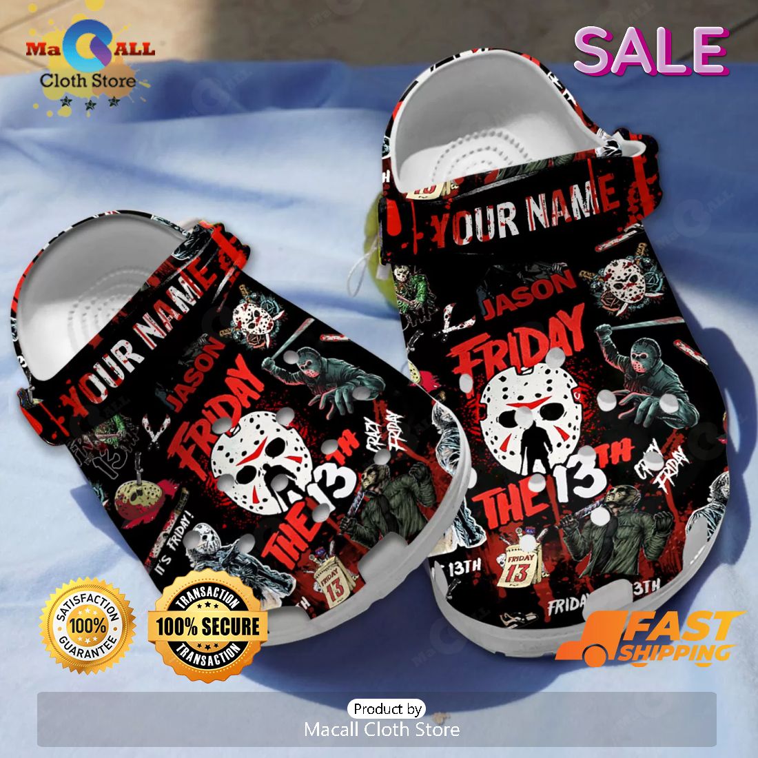 SALE Friday The 13TH Jason Voorhees Halloween Black Crocs SALE Friday The 13TH Jason Voorhees Halloween Black Crocs