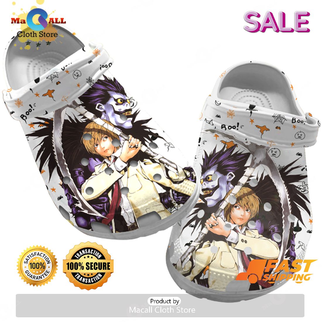 SALE Halloween Boo Death Note Slippers, Anime Unisex Crocs, Gift For Anime Fans SALE Halloween Boo Death Note Slippers, Anime Unisex Crocs, Gift For Anime Fans