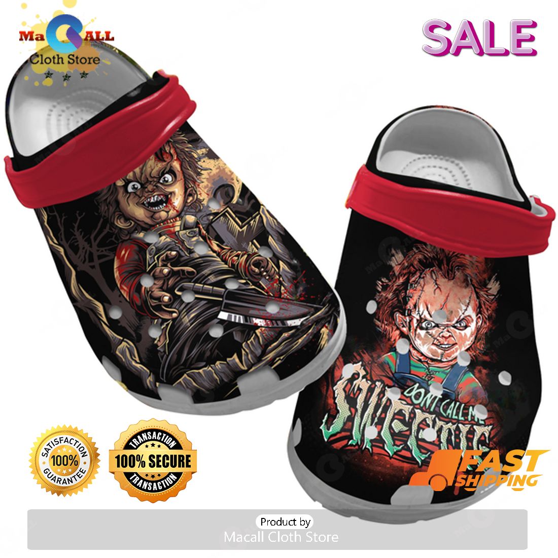 SALE Horror Halloween Chucky Crocs Red And Black SALE Horror Halloween Chucky Crocs Red And Black