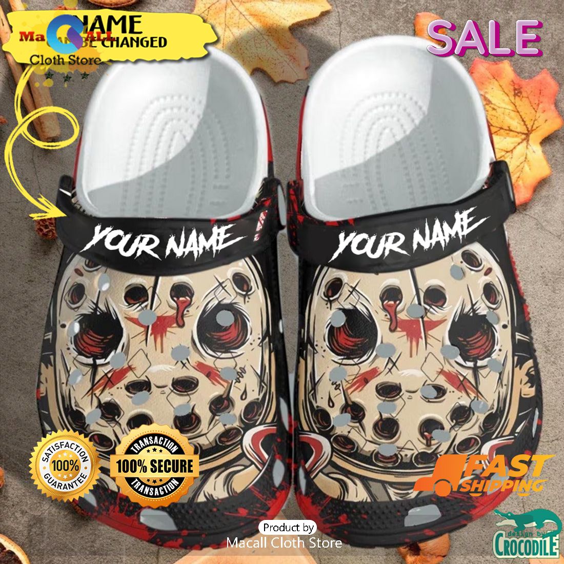 SALE Horror Jason Voorhees Blood Face Halloween Custom Name Crocs SALE Horror Jason Voorhees Blood Face Halloween Custom Name Crocs