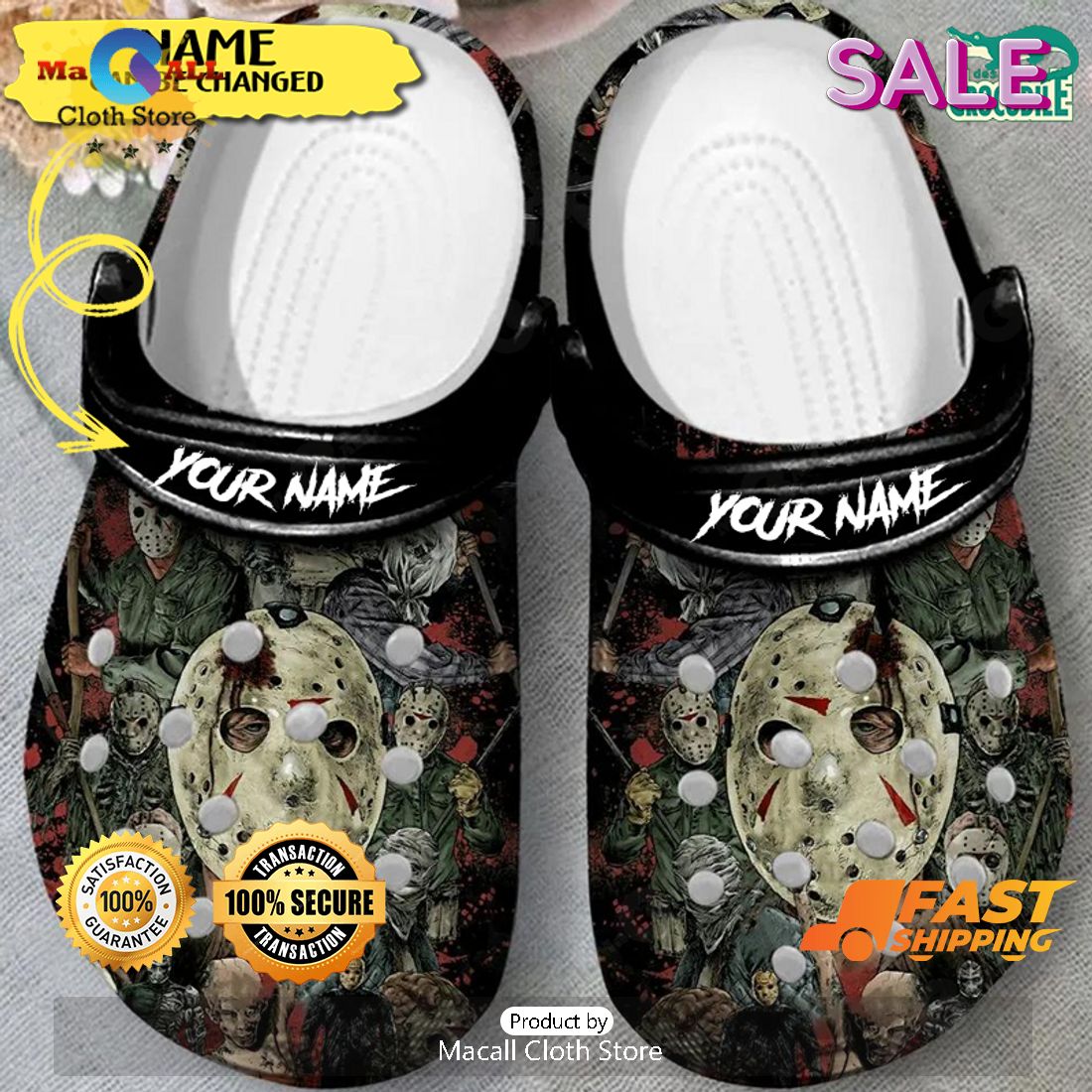SALE Horror Jason Voorhees Face Halloween Custom Name Crocs SALE Horror Jason Voorhees Face Halloween Custom Name Crocs