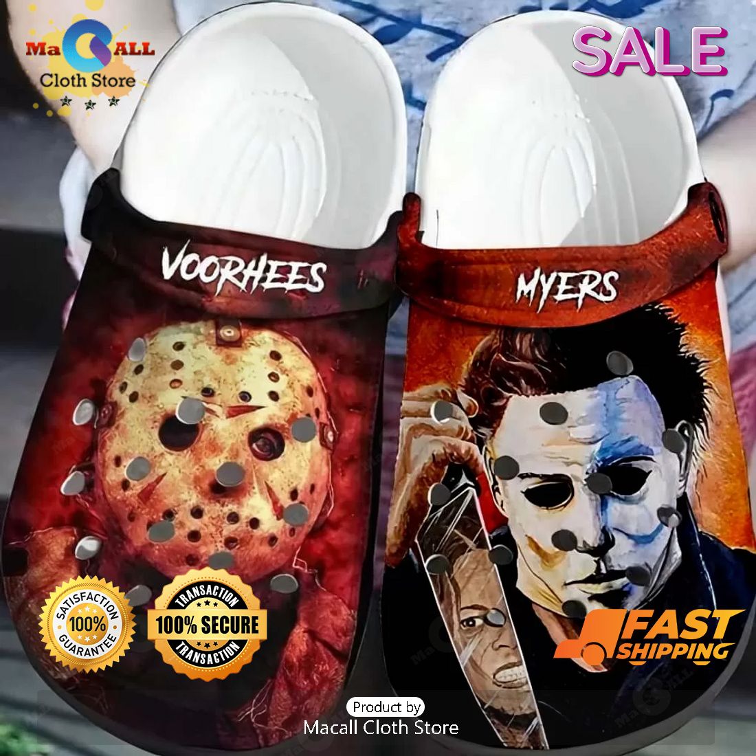 SALE Jason Voorhees & Michael Myers With Knife Halloween Crocs SALE Jason Voorhees & Michael Myers With Knife Halloween Crocs