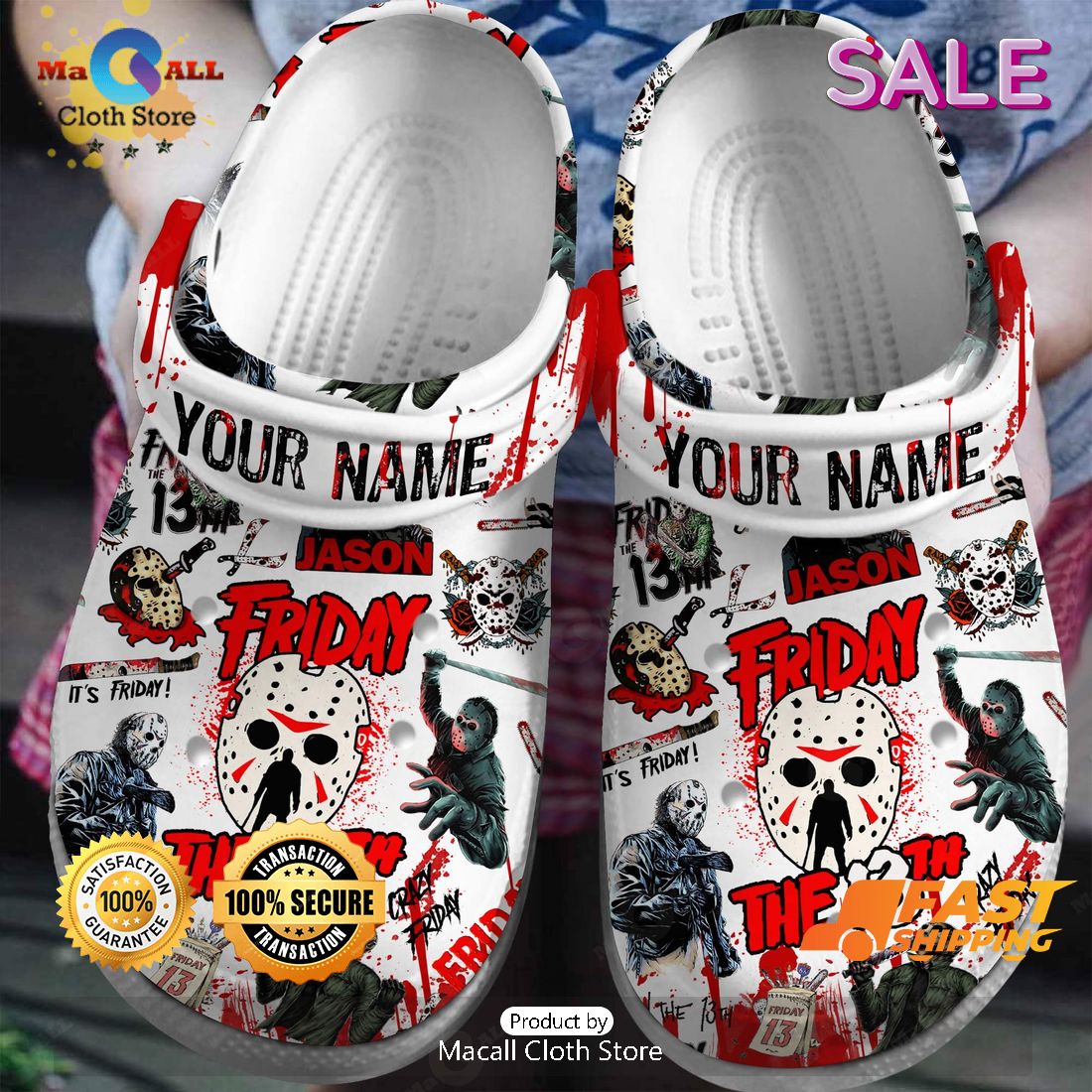 SALE New Design Friday The 13TH Custom Name Halloween Jason Voorhees Crocs