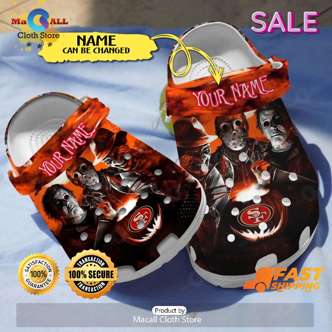 SALE SAN FRANCISCO 49ERS, Horor Crocs, Custom Name Halloween Crocs Collection SALE SAN FRANCISCO 49ERS, Horor Crocs, Custom Name Halloween Crocs Collection