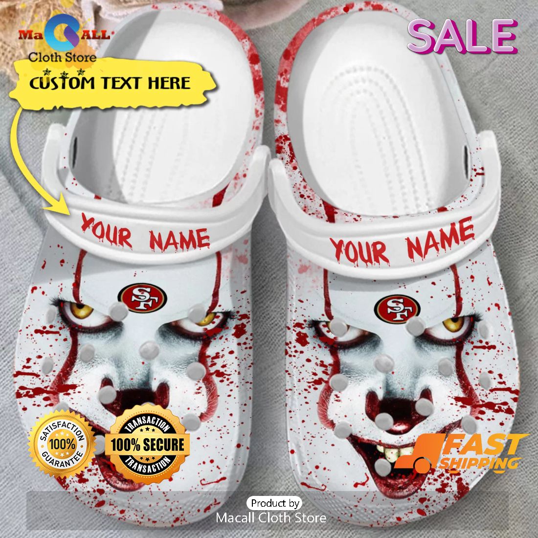 SALE San Francisco 49ers, Pennywise Halloween Custom Name Horror Crocs SALE San Francisco 49ers, Pennywise Halloween Custom Name Horror Crocs