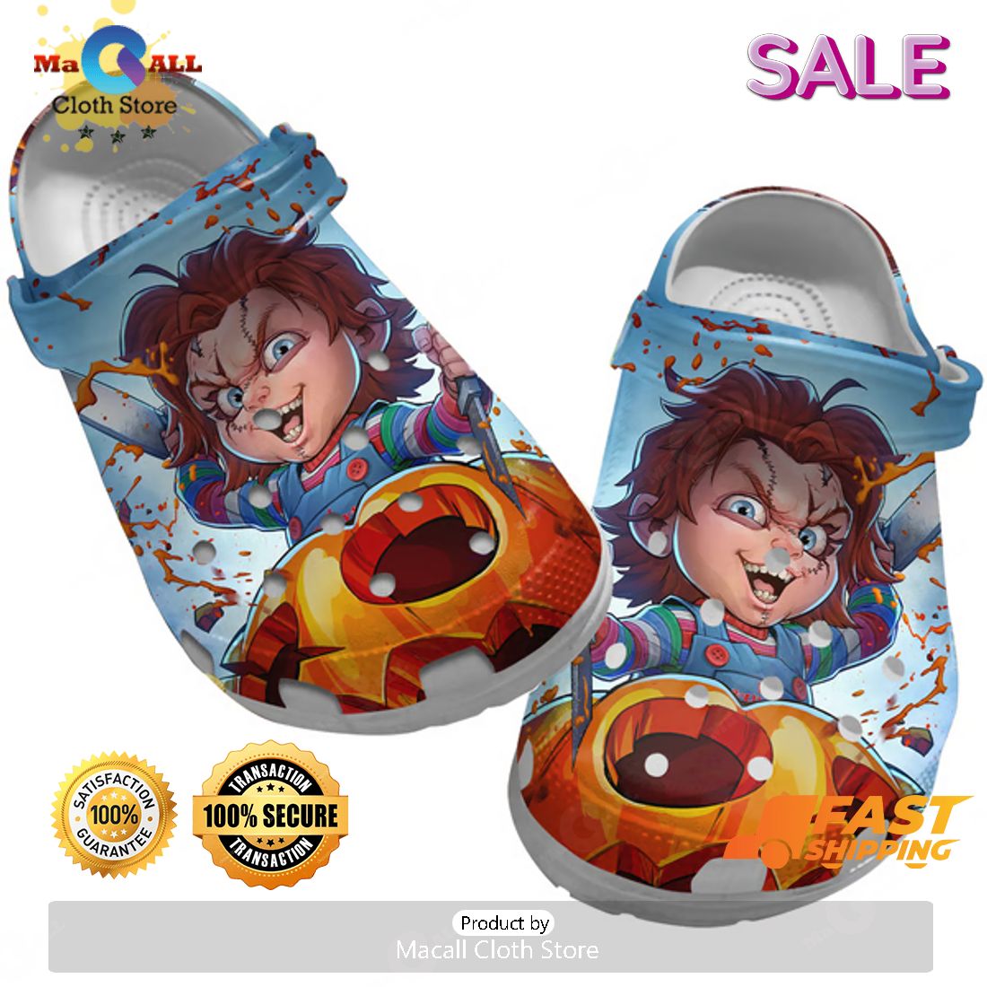 SALE Scary Chucky Halloween Crocs, Pumpkin Halloween Slippers SALE Scary Chucky Halloween Crocs, Pumpkin Halloween Slippers