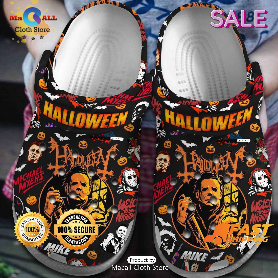 SALE Scary Movie Character Michael Myers Halloween Black Crocs SALE Scary Movie Character Michael Myers Halloween Black Crocs