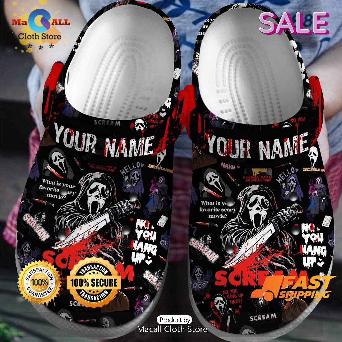 SALE SCREAM Ghost Face Halloween Custom Name Black Crocs SALE SCREAM Ghost Face Halloween Custom Name Black Crocs
