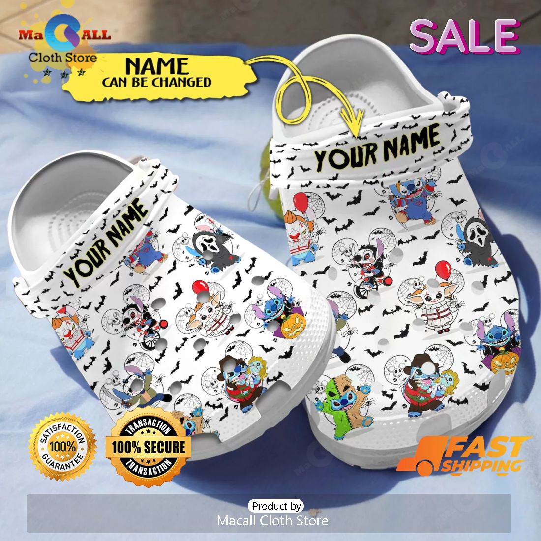 SALE Stitch Horror Characters Crocs, Cute Halloween Custom Name Crocs SALE Stitch Horror Characters Crocs, Cute Halloween Custom Name Crocs