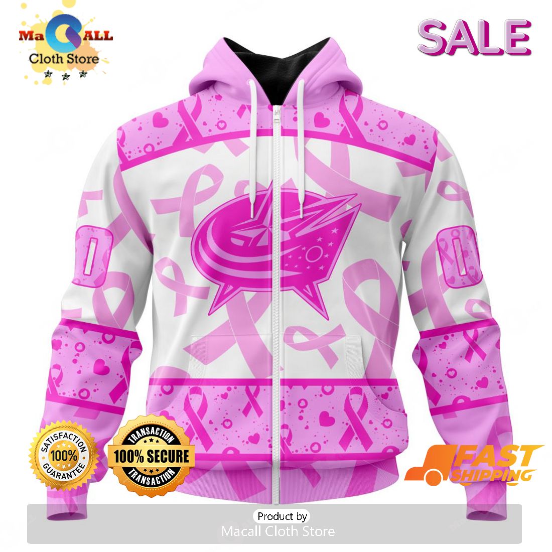 SALE Personalized NHL Columbus Blue Jackets Special Pink October Breast Cancer Awareness Month Hoodie Sweatshirt 3D