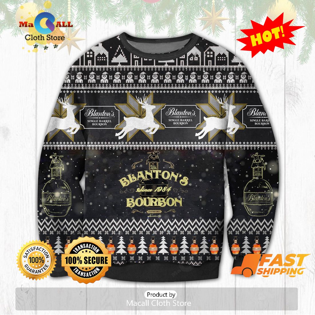HOT TREND Blanton's Bourbon Christmas Sweater, Gifts For Xmas Day HOT TREND Blanton's Bourbon Christmas Sweater, Gifts For Xmas Day