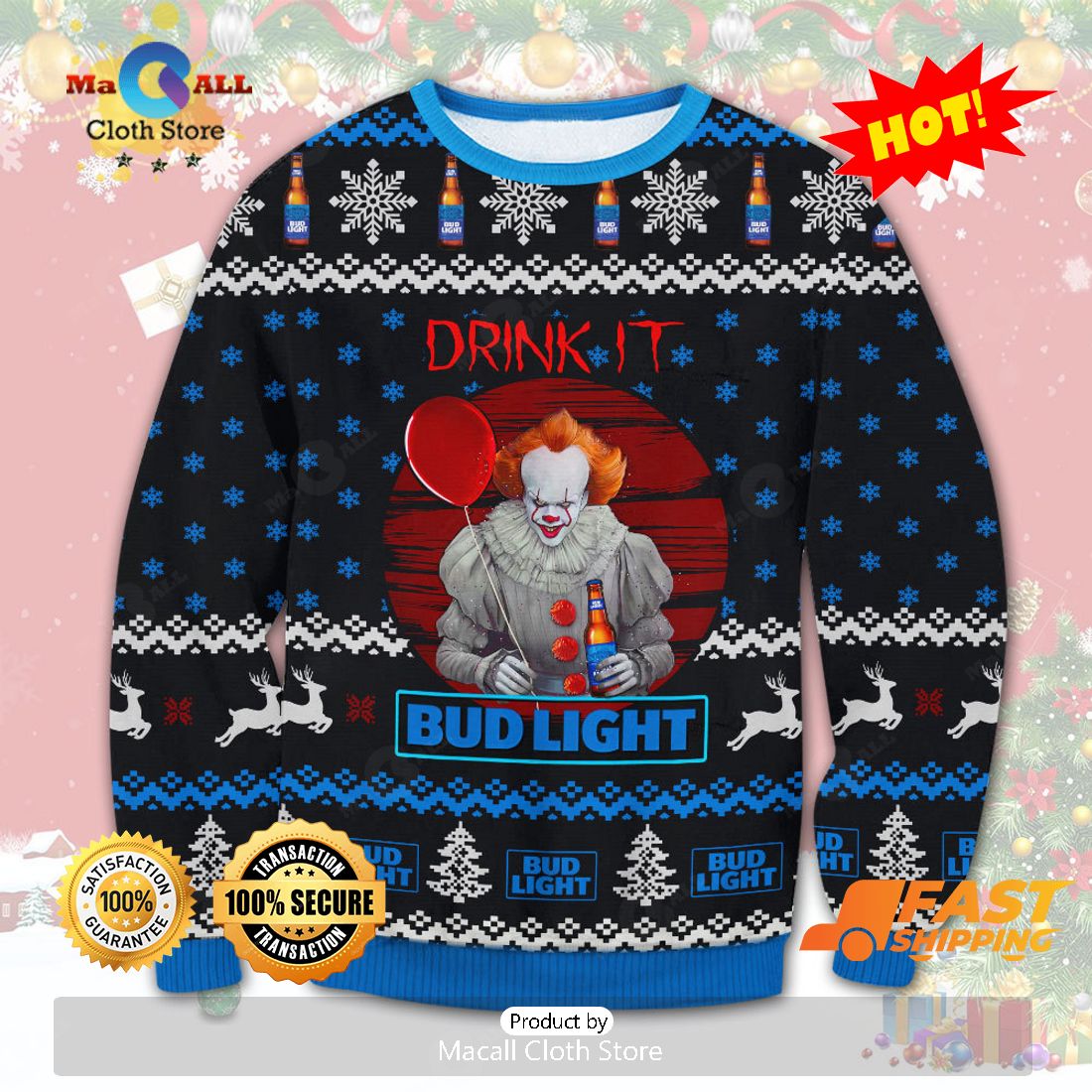 HOT TREND Bud Light Drink It Ugly Christmas Sweater, Gifts For Xmas Day HOT TREND Bud Light Drink It Ugly Christmas Sweater, Gifts For Xmas Day