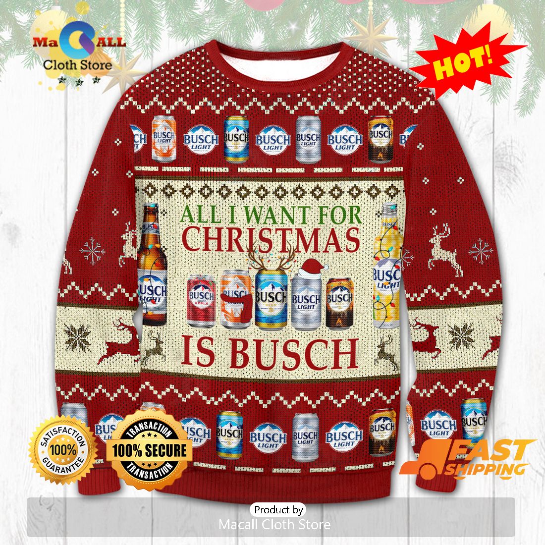 HOT TREND Busch Beer Christmas Ugly Christmas Sweater, Gifts For Xmas Day HOT TREND Busch Beer Christmas Ugly Christmas Sweater, Gifts For Xmas Day