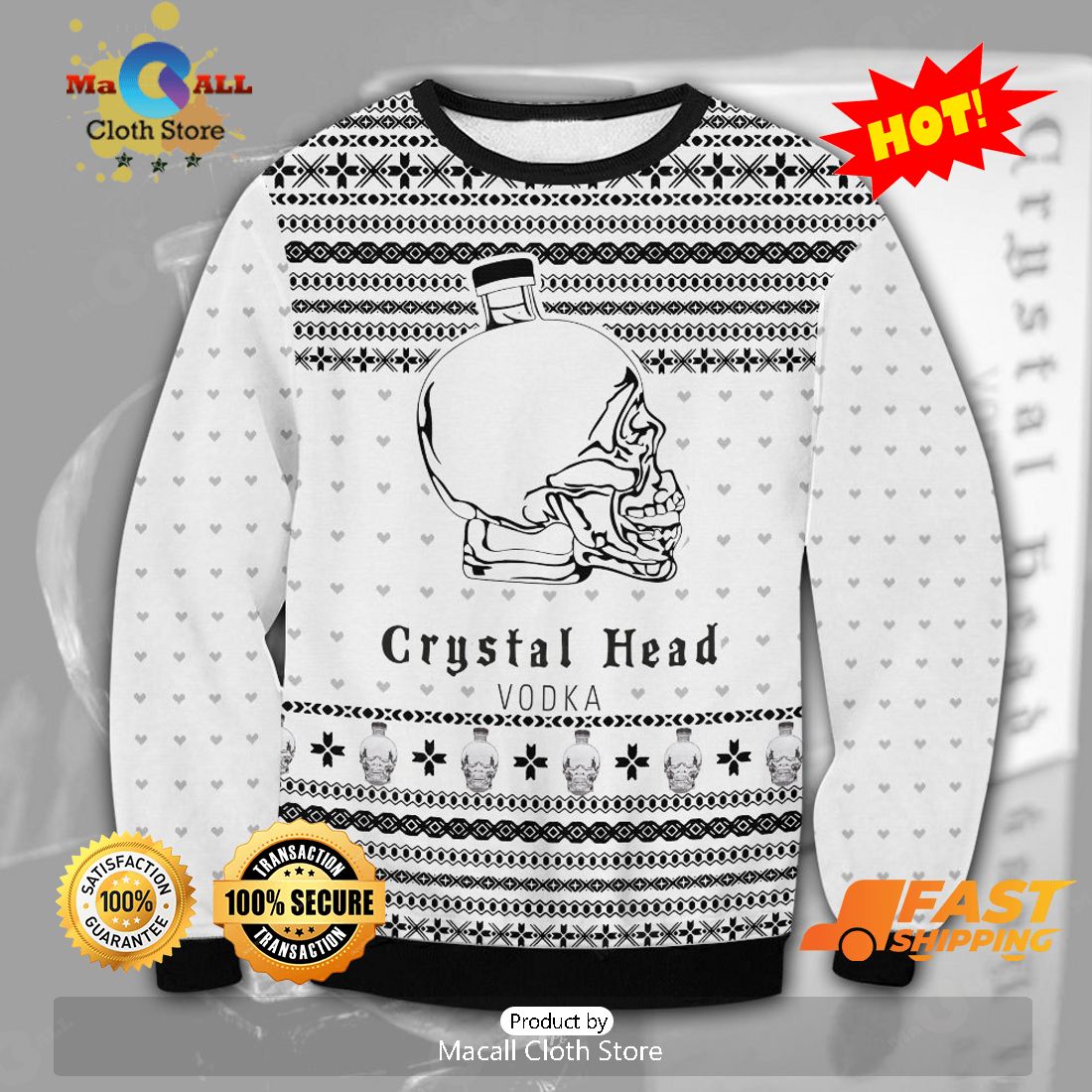 HOT TREND Crystal head Vodka Ugly Christmas Sweater, Gifts For Xmas Day HOT TREND Crystal head Vodka Ugly Christmas Sweater, Gifts For Xmas Day