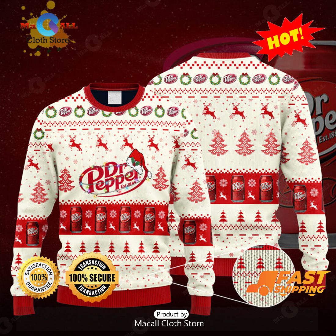 HOT TREND Dr Pepper Santa Hat Christmas Ugly Christmas Christmas Sweater HOT TREND Dr Pepper Santa Hat Christmas Ugly Christmas Christmas Sweater