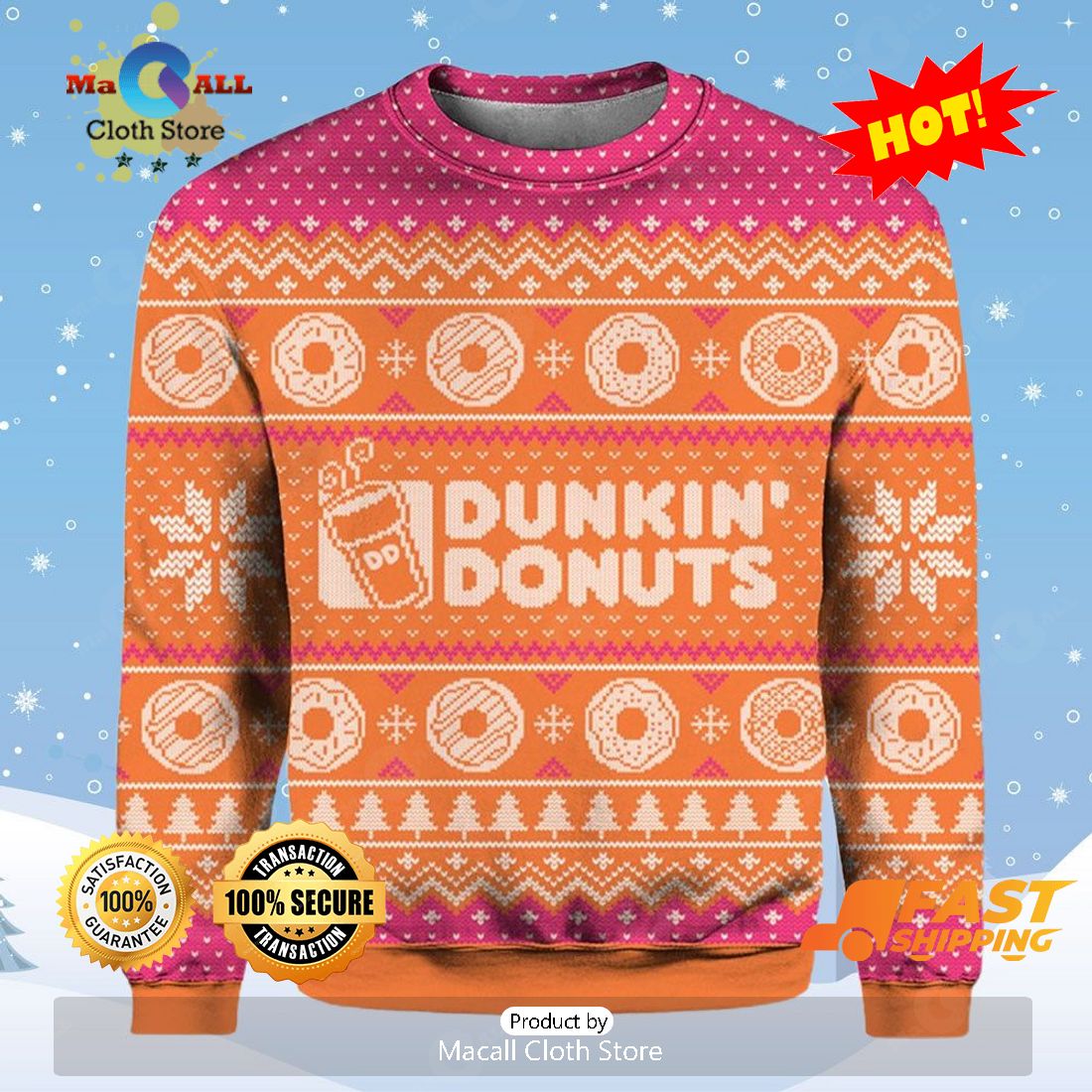 HOT TREND Dunkin Donuts Ugly Christmas Sweater, Gifts For Xmas Day
