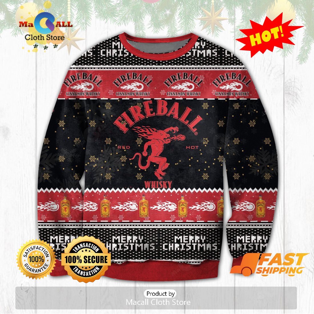 HOT TREND Fireball Ugly Christmas Sweater, Gifts For Xmas Day