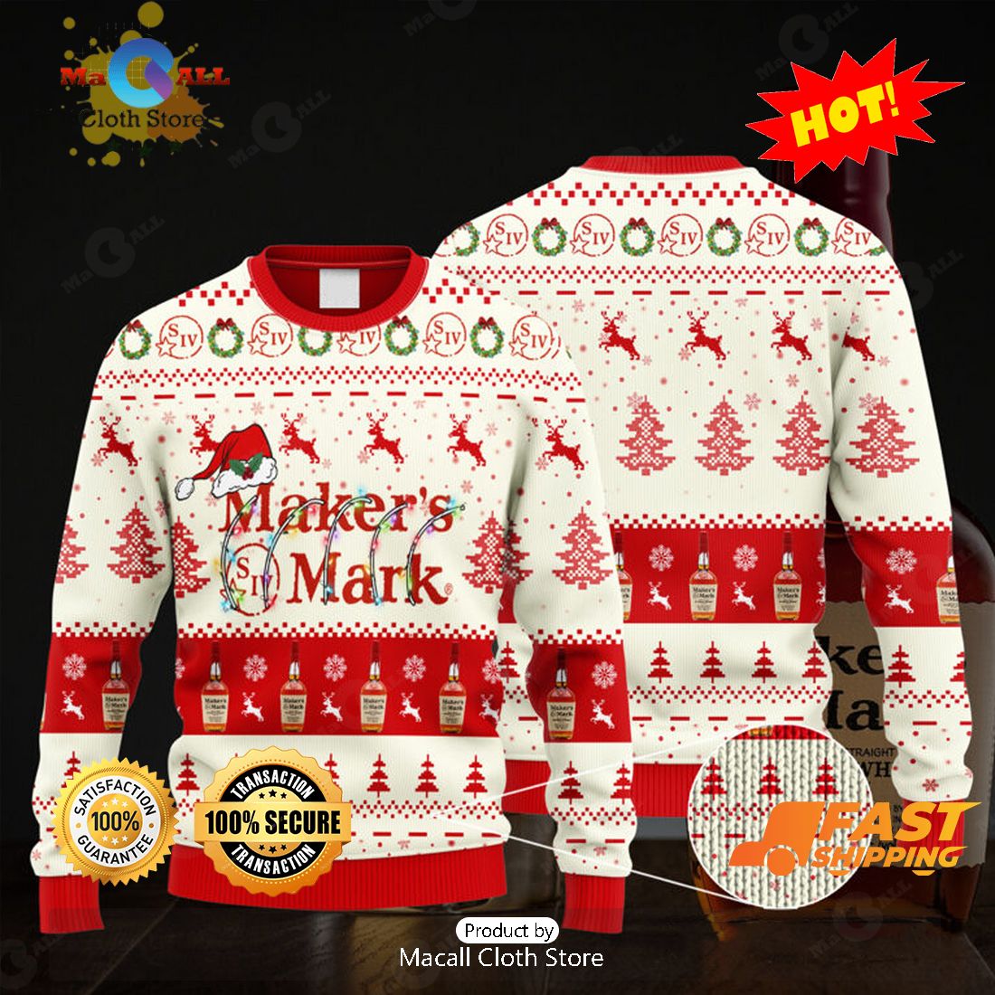 HOT TREND Maker's Mark Santa Hat Christmas Ugly Christmas Christmas Sweater HOT TREND Maker's Mark Santa Hat Christmas Ugly Christmas Christmas Sweater