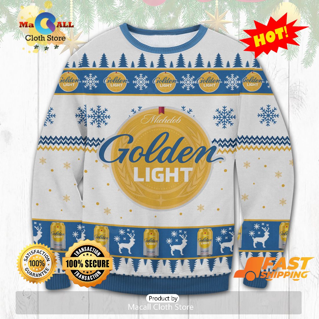 HOT TREND Michelob Golden Light Ugly Christmas Sweater, Gifts For Xmas Day