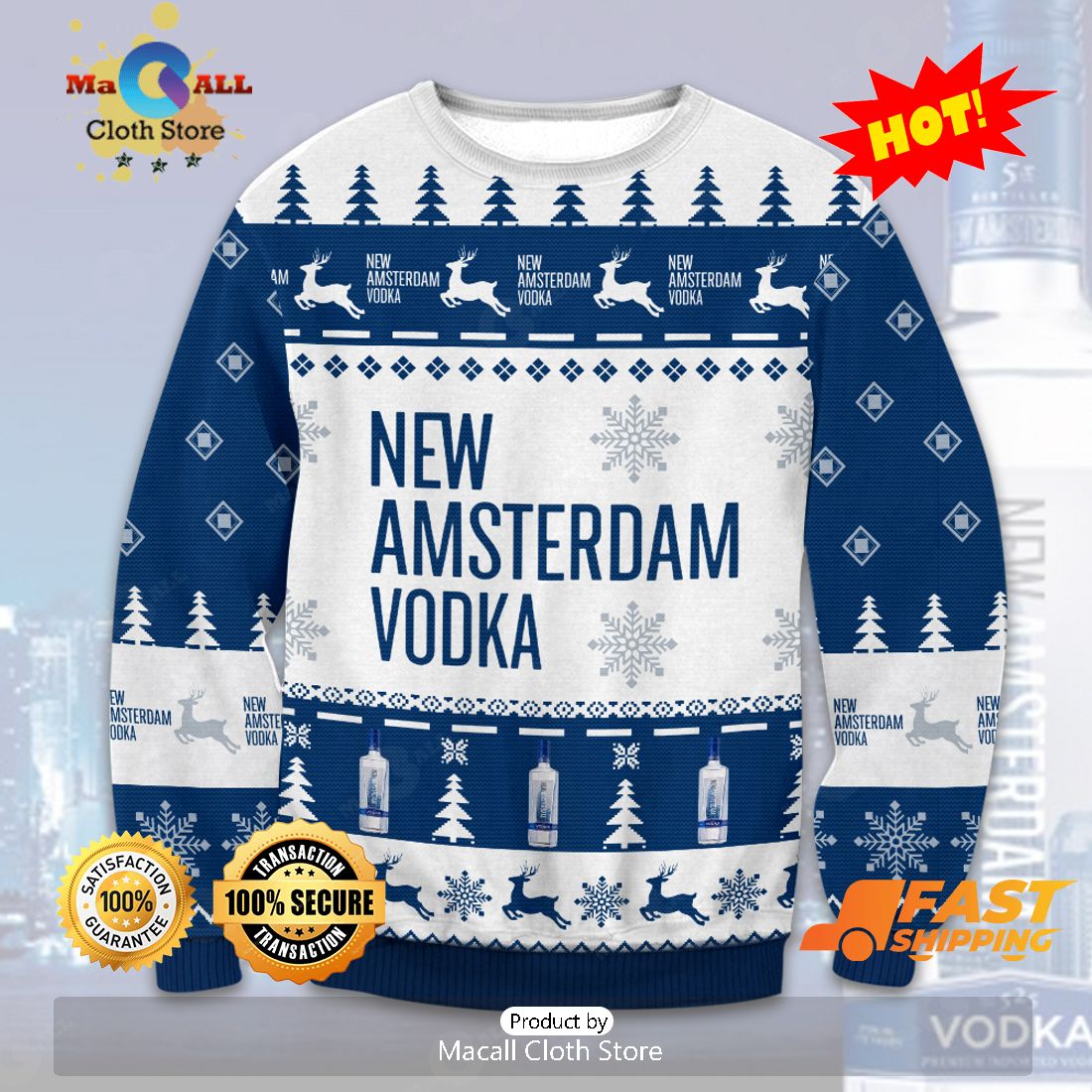 HOT TREND New Amsterdam Vodka Ugly Christmas Sweater, Gifts For Xmas Day