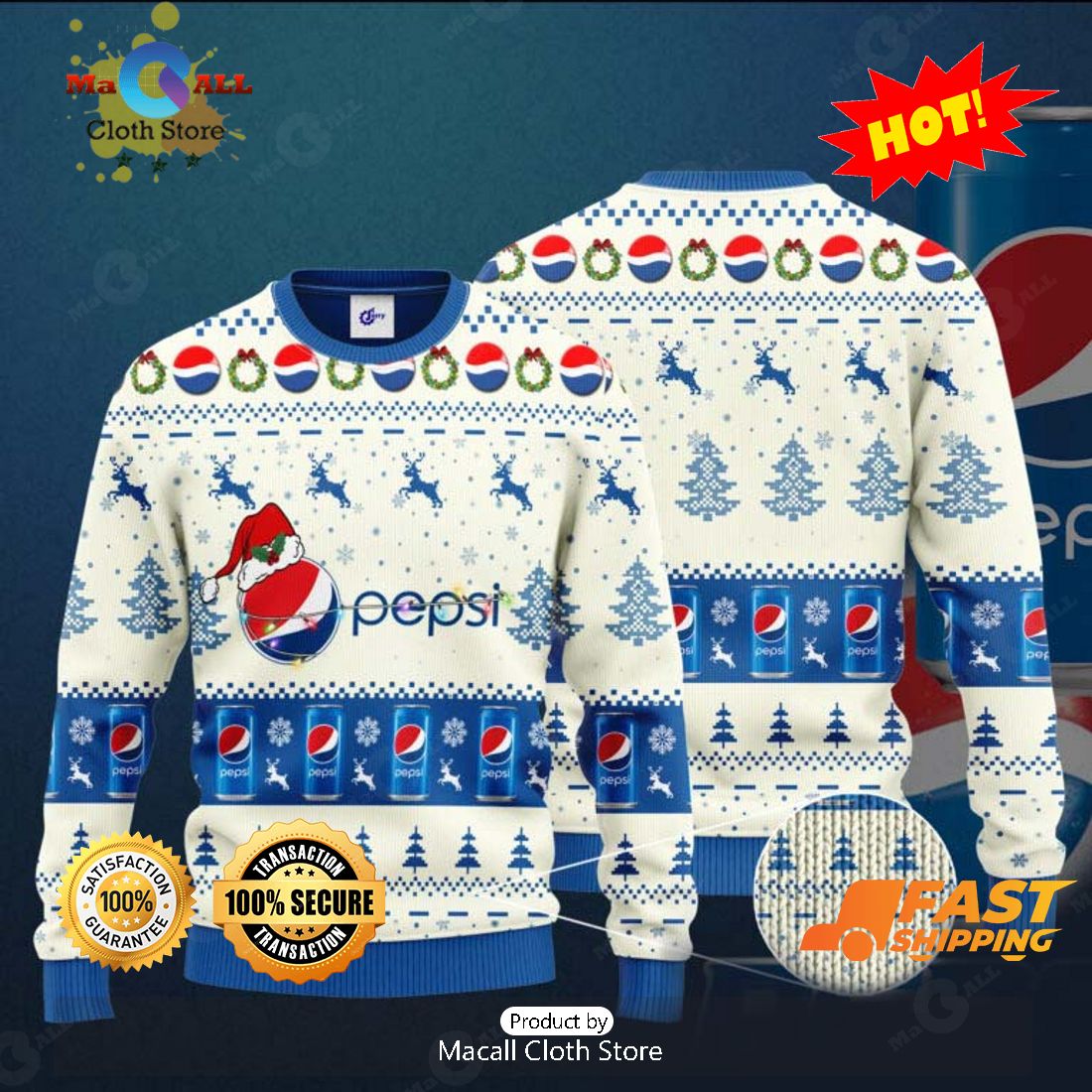 HOT TREND Pepsi Santa Hat Christmas Ugly Christmas Christmas Sweater HOT TREND Pepsi Santa Hat Christmas Ugly Christmas Christmas Sweater