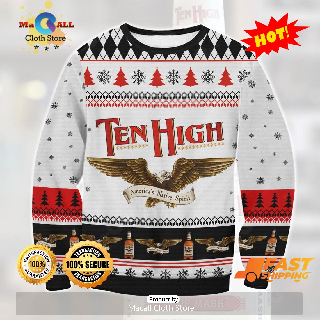 HOT TREND Ten High Whiskey Ugly Christmas Sweater, Gifts For Xmas Day HOT TREND Ten High Whiskey Ugly Christmas Sweater, Gifts For Xmas Day